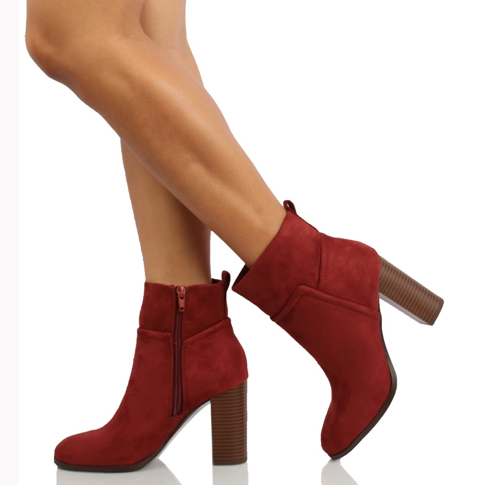 Rust Faux Suede Stitching Pull On Block Ankle - Picture 8 of 8